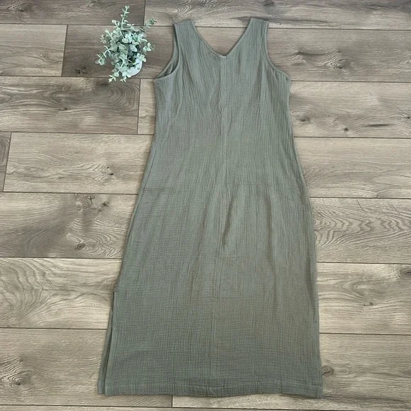 BRIGGS Sleeveless Olive Green Dress 100% Cotton Gauze Size Small - Picture 5 of 5